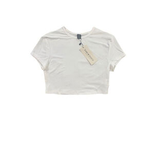 SHEIN BASICS Women's White Short Sleeve Super Crop Tee Size M Casual Spring Top